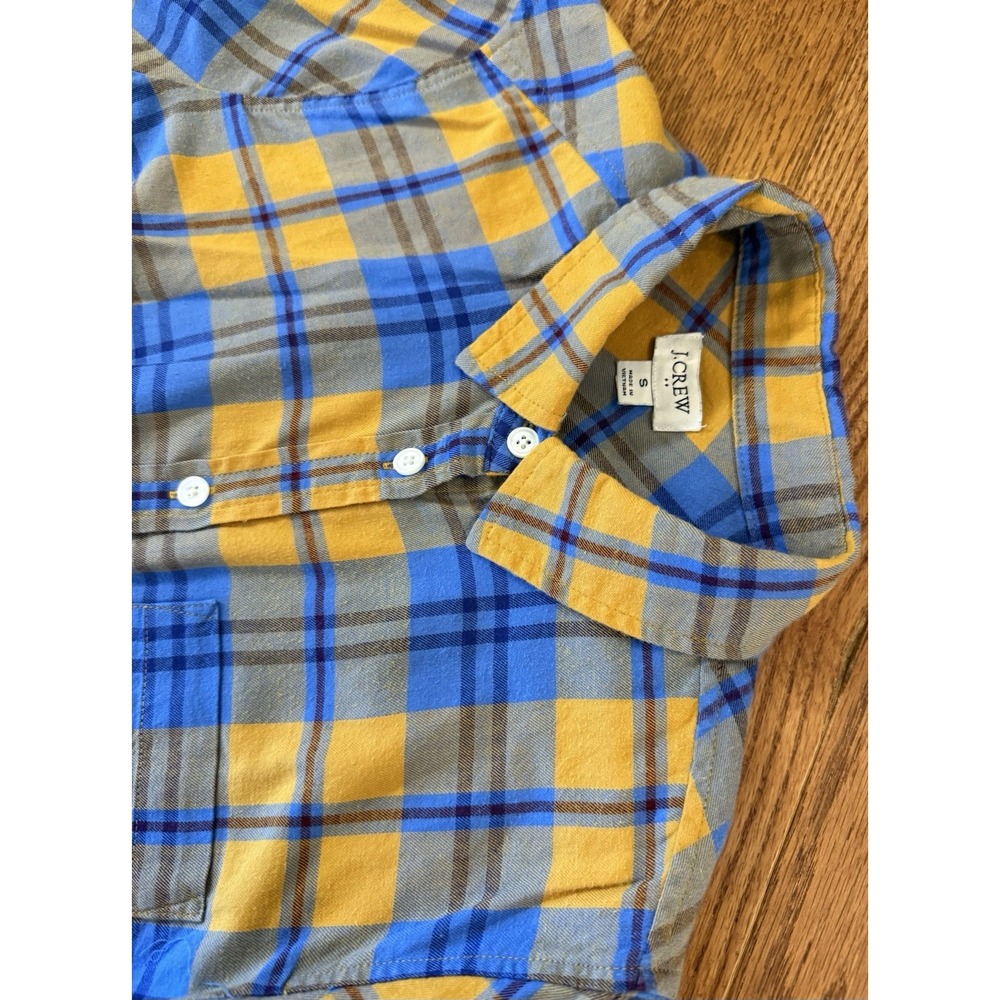 J Crew Shirt Women S Yellow Blue Plaid Flannel Button Down Casual Re-imagined